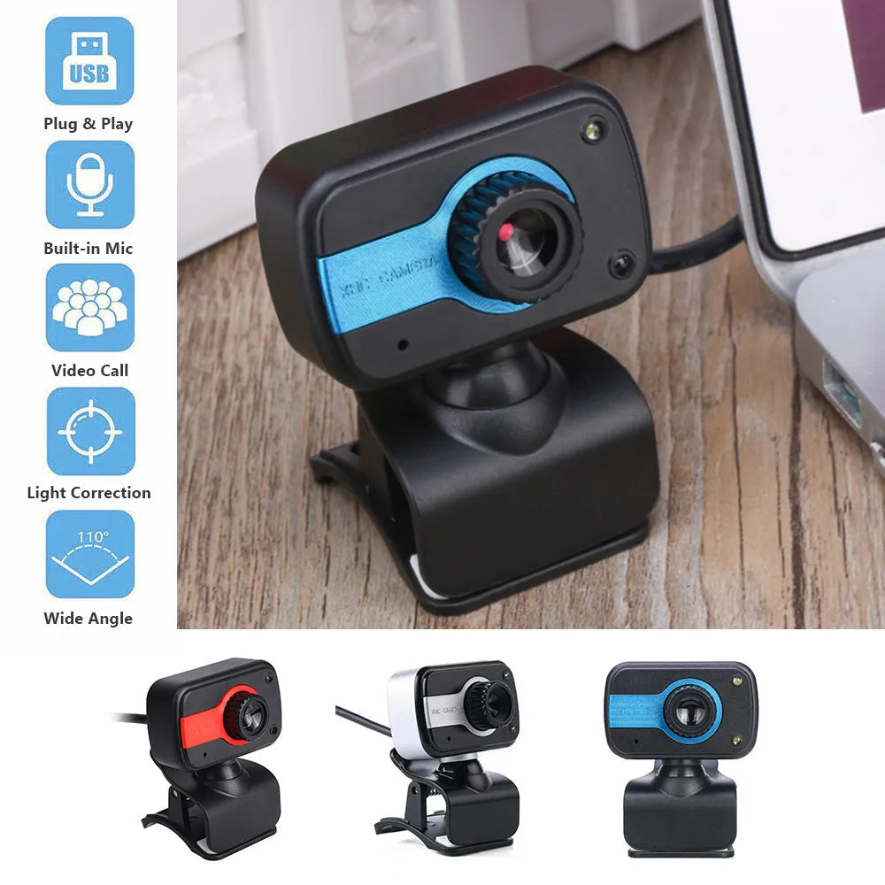 Blue, red or white mini USB webcam with a rotating head on a 1.45m cable.