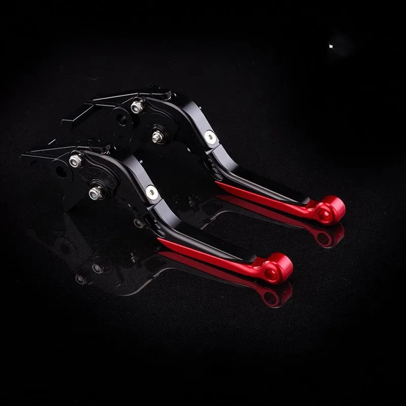 Pair of anodised aluminium motorcycle brake and clutch levers with six-speed adjustable length mechanism