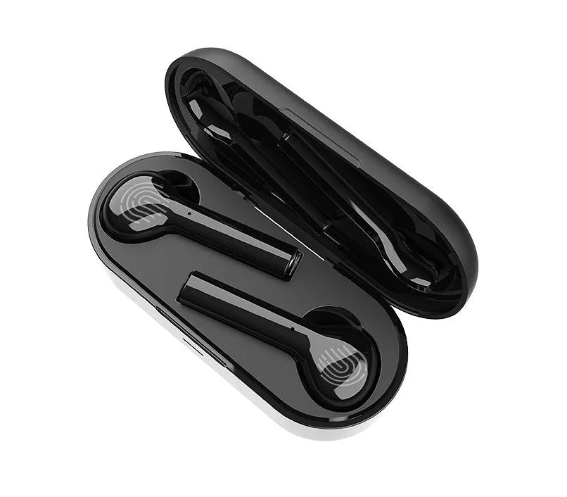 Black and white touch control wireless Bluetooth headset with charging case