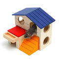 Blue top villa wooden hamster chalet toy measuring 17x17x15cm for small pet chewing and climbing