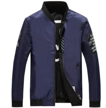 Men's reversible flight jacket in striped design with no collar and zipper closure