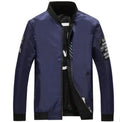 Men's reversible flight jacket in striped design with no collar and zipper closure