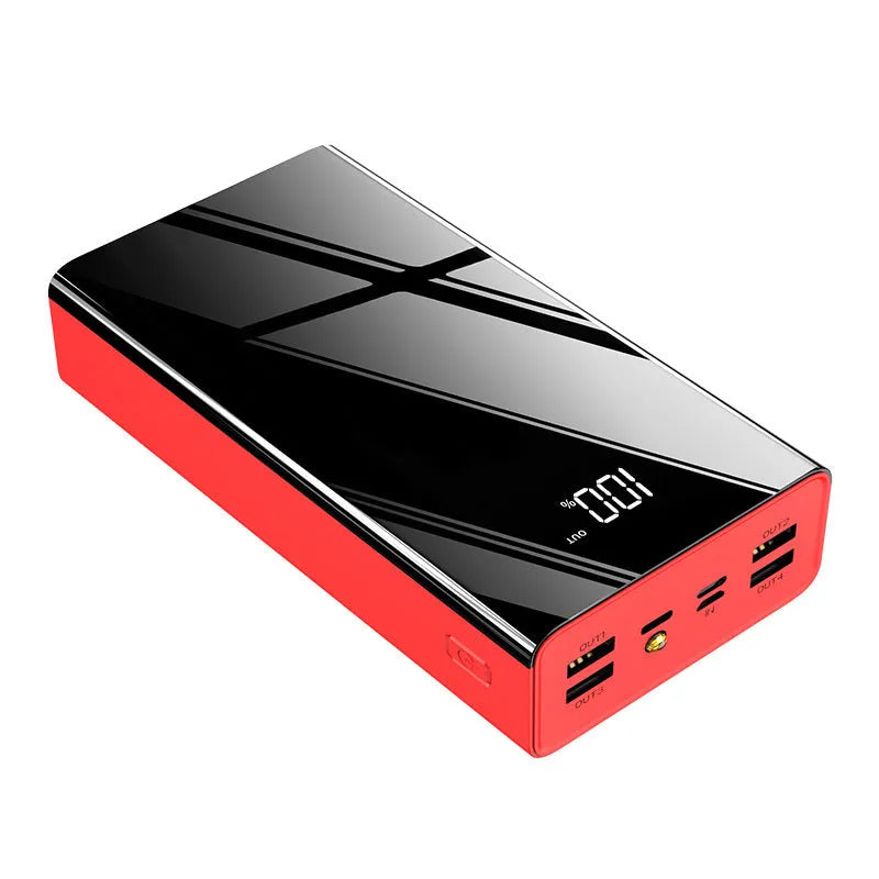 Black and red large 40000mAh power bank with LCD display showing charge level.