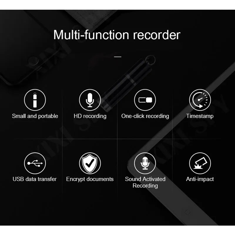 Black Amoi A1 digital voice recorder with metal housing and included headset