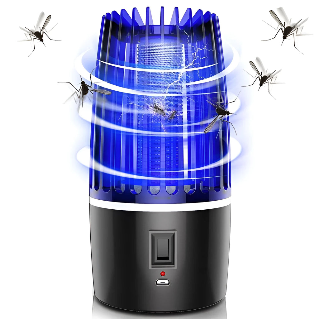 USB rechargeable mosquito killer lamp with LED bug zapper and UV attractant in ABS plastic with safety cage