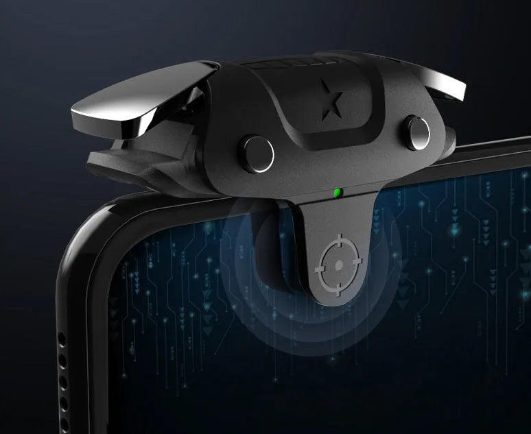 Black F5 mobile game controller for smartphones showing joystick and buttons.