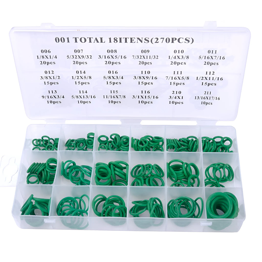 Green rubber O-ring for 270PC air conditioner, 23cm by 10cm by 3mm, on a white background