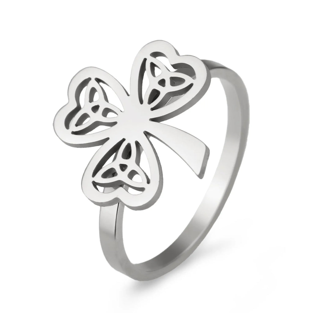 Stainless steel hollow ring showing gold and steel colour options on a size chart for 7, 8, 9, 10, 11.