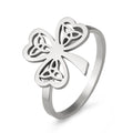 Stainless steel hollow ring showing gold and steel colour options on a size chart for 7, 8, 9, 10, 11.