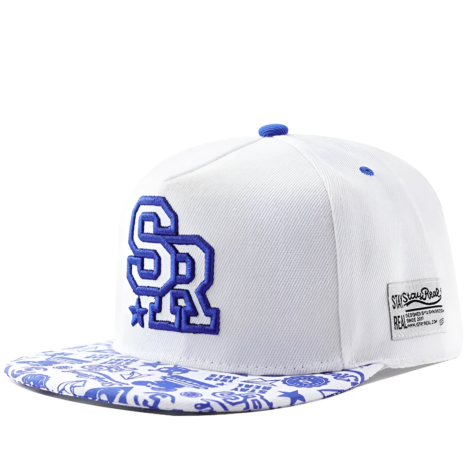 Cotton baseball hat with embroidered lettering in black colour showing adjustable strap