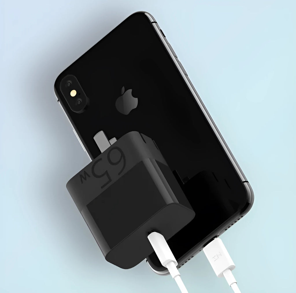 Black ZMI USB-C 65W notebook power adapter with compact design.