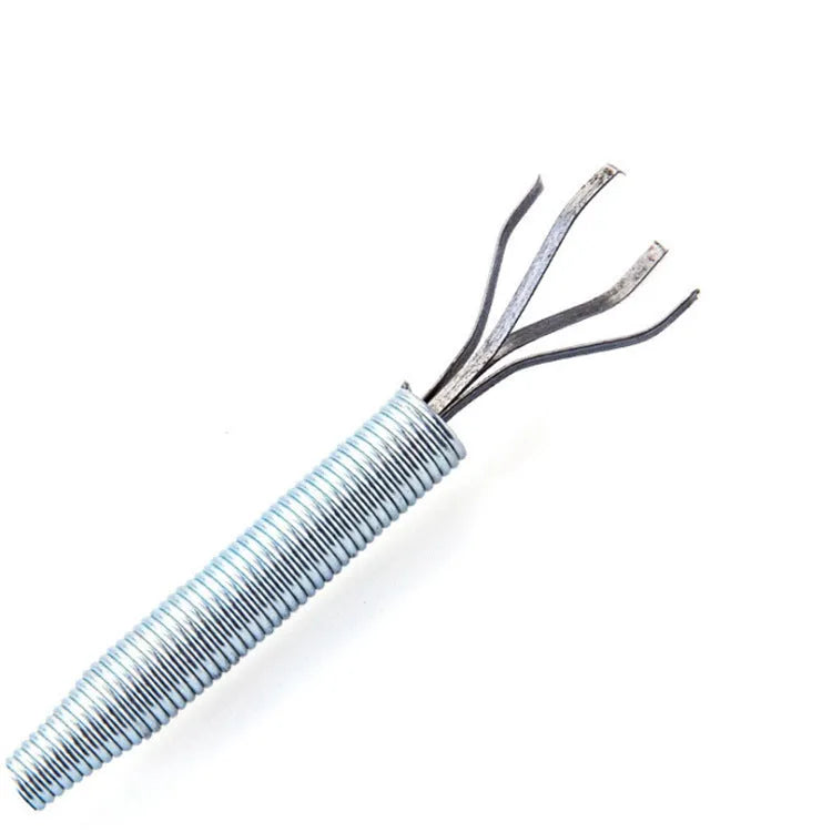 Black sewer dredger spring drain cleaning tool with handle and coiled end for pipe unclogging.
