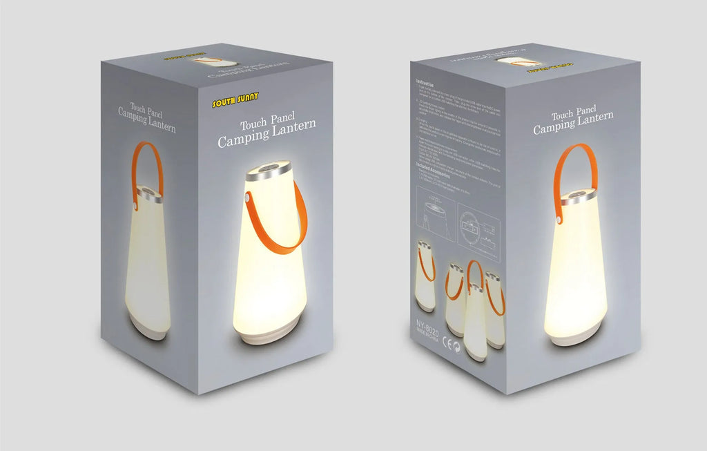 White USB rechargeable LED bedside night light with touch control on a wooden table.