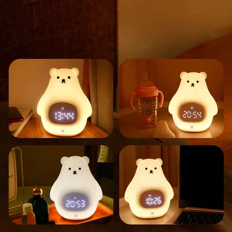 White cartoon bear silicone night light with remote control on a surface.