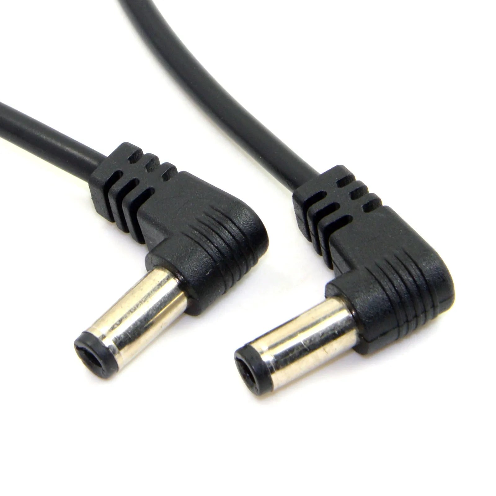 Black 90-degree double bend DC power extension cable 60cm length with tuning fork connectors