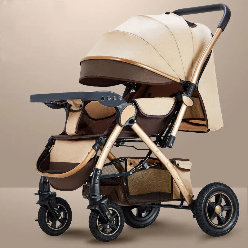 Lightweight folding reversible baby stroller with four-wheel shock absorption in multiple colour options