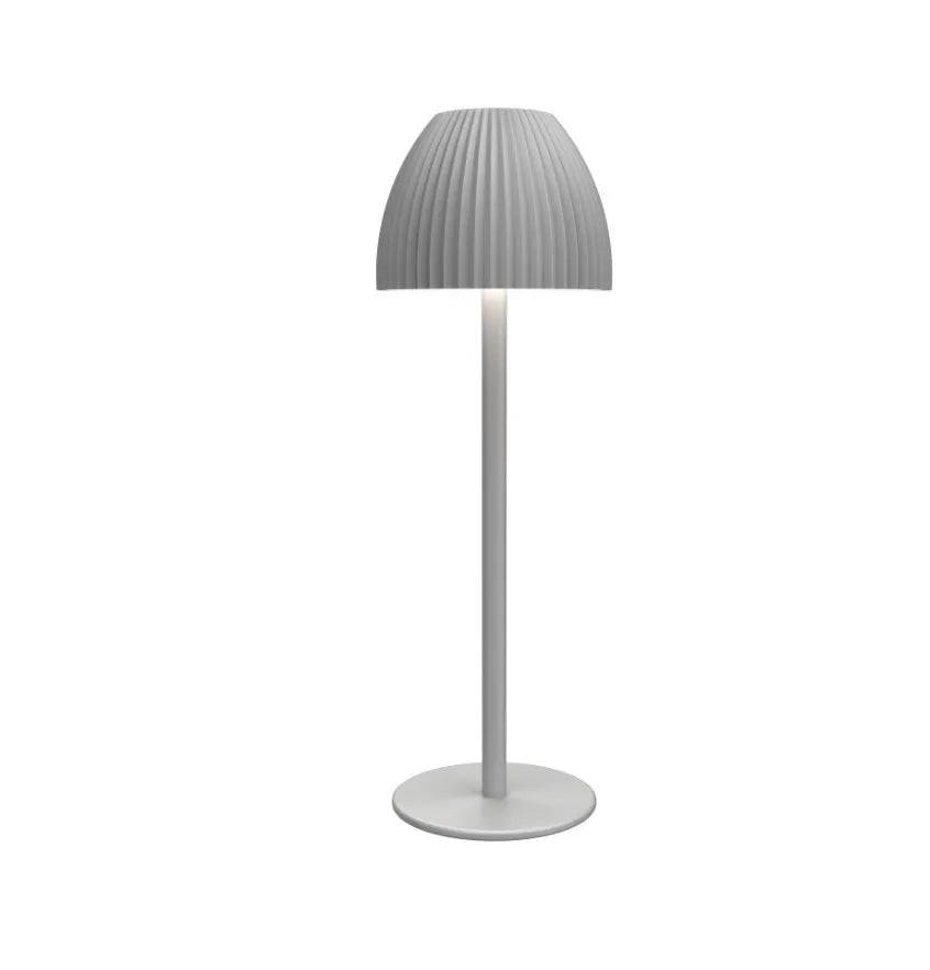 Modern dimmable USB rechargeable night lamp with thin round base in black or white colour.
