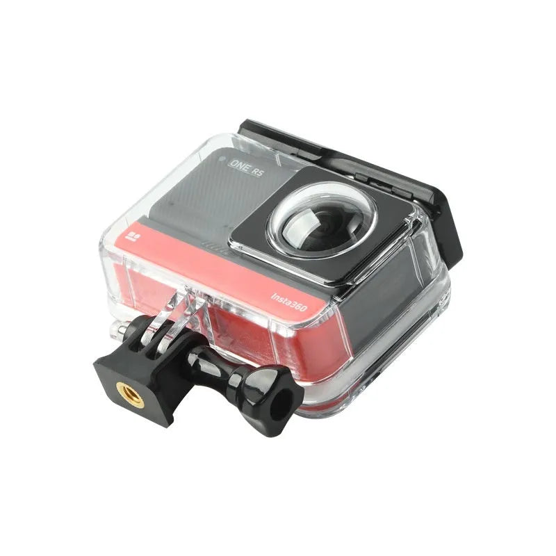 Transparent waterproof case for Insta360 One RS panoramic dual-lens action camera.