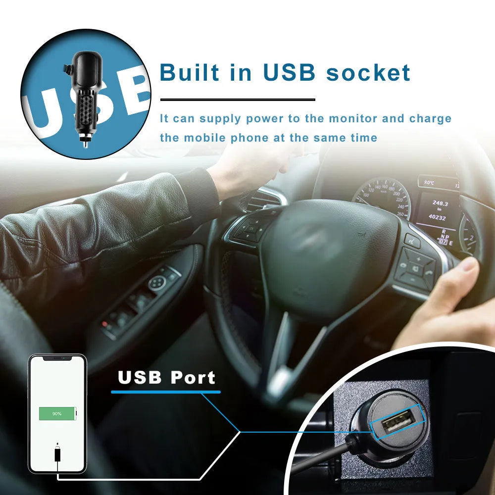 4.3-inch folding screen car baby monitor with rear view camera and cigarette lighter power plug