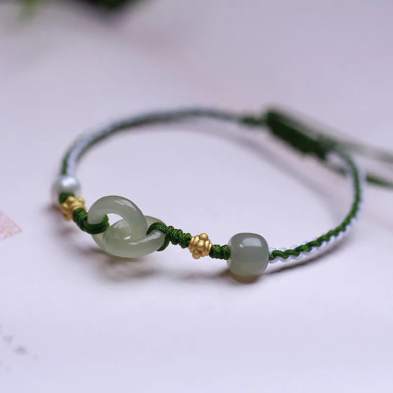 DIY woven bracelet with Hetian jade pendants and hollow out national tide styling on flexible wire