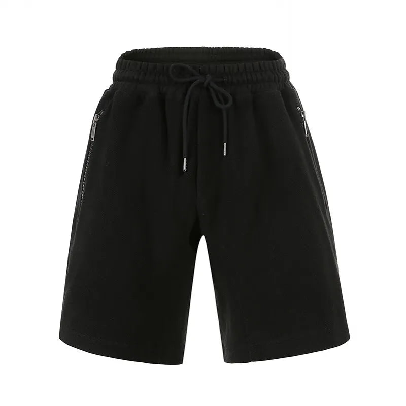 Men's loose running shorts in black, cotton blend, 95% cotton, with loose fit and side pockets
