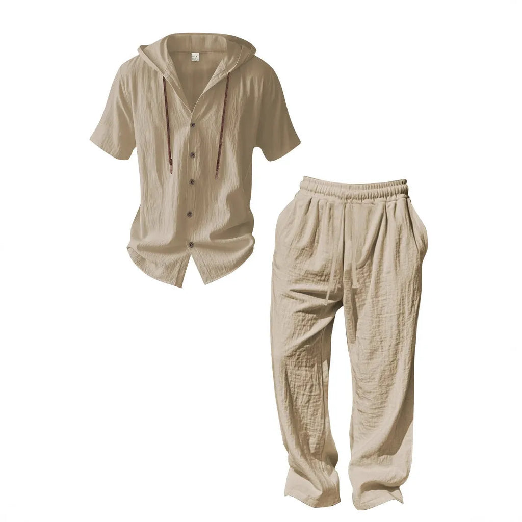 Men's casual cotton blend sports leisure suit set with long sleeves and trousers in multiple colours