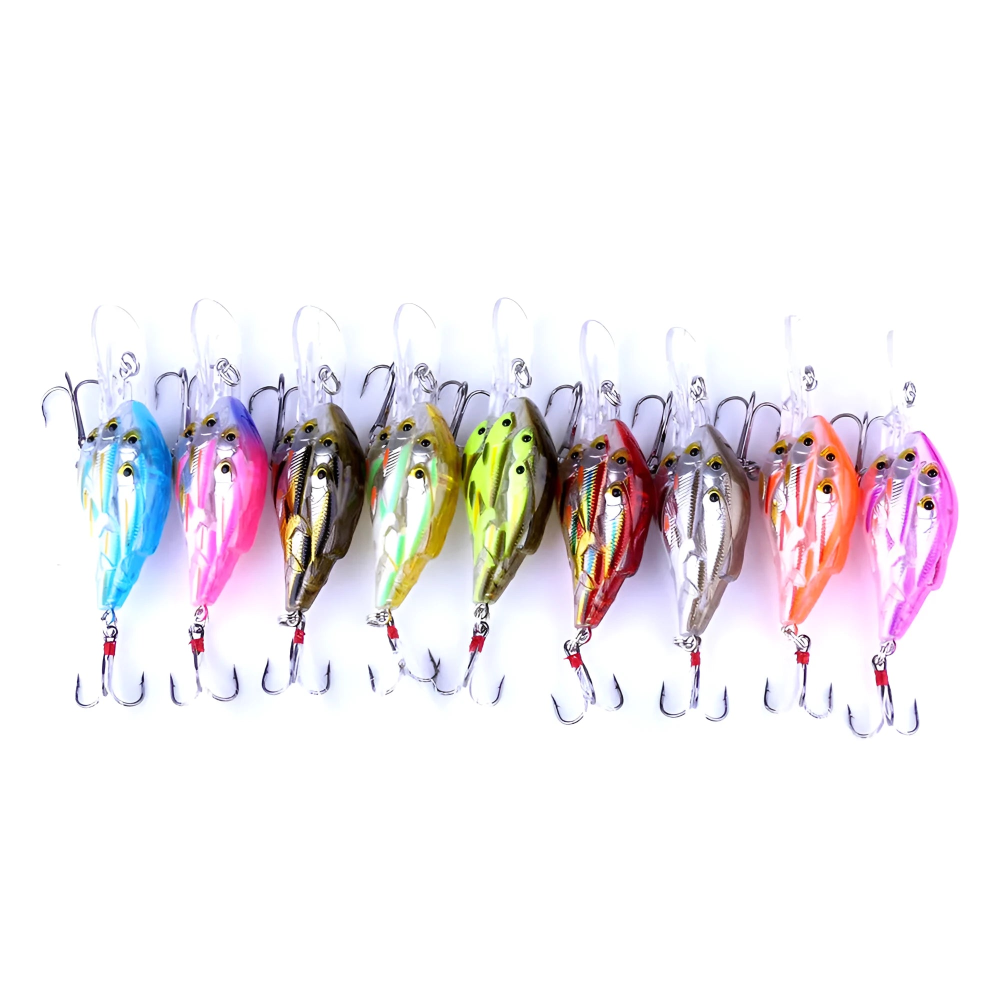 7.5 cm hard plastic fishing lure with fish feather hook in multiple colour options