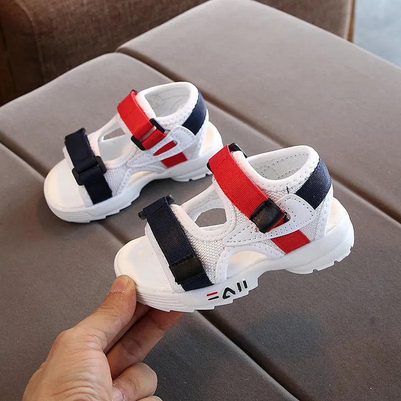 Toddler unisex beach shoes with soft rubber sole, breathable super fiber leather upper, Velcro fastening, black colour