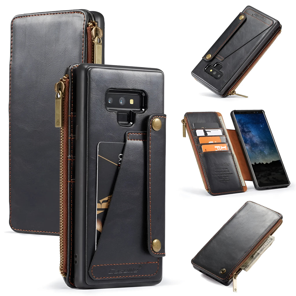 SAMSUNG Note9 PU leather flip phone case in black, brown, and red colour options