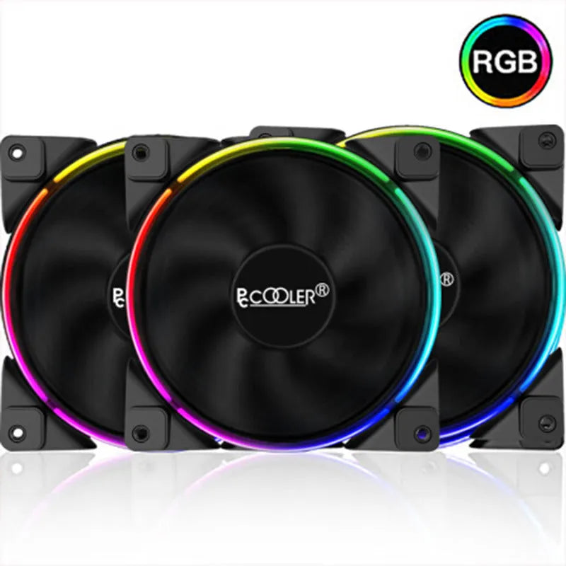 Three black 120mm RGB PC case fans with hydraulic bearings
