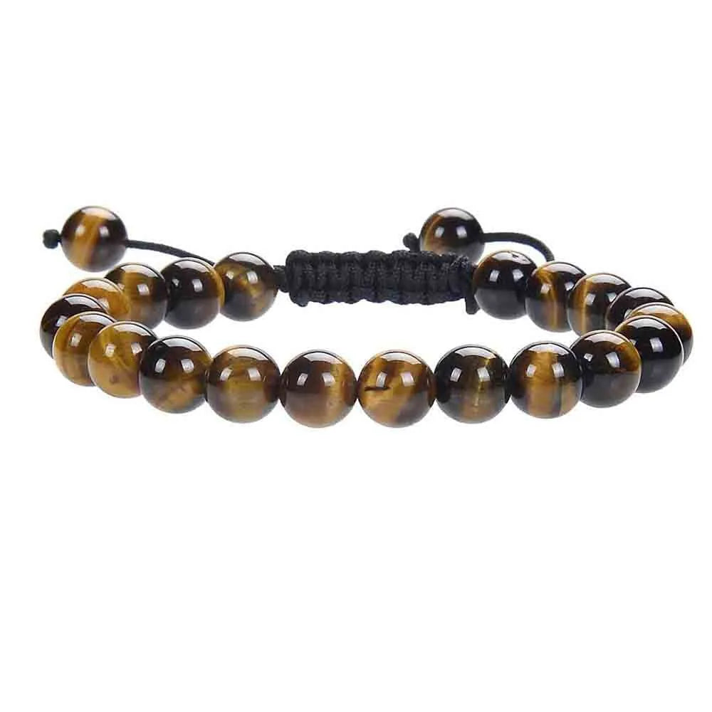 Women's flat knot braided bracelet hand-woven from aquamarine stone with geometric patterns.