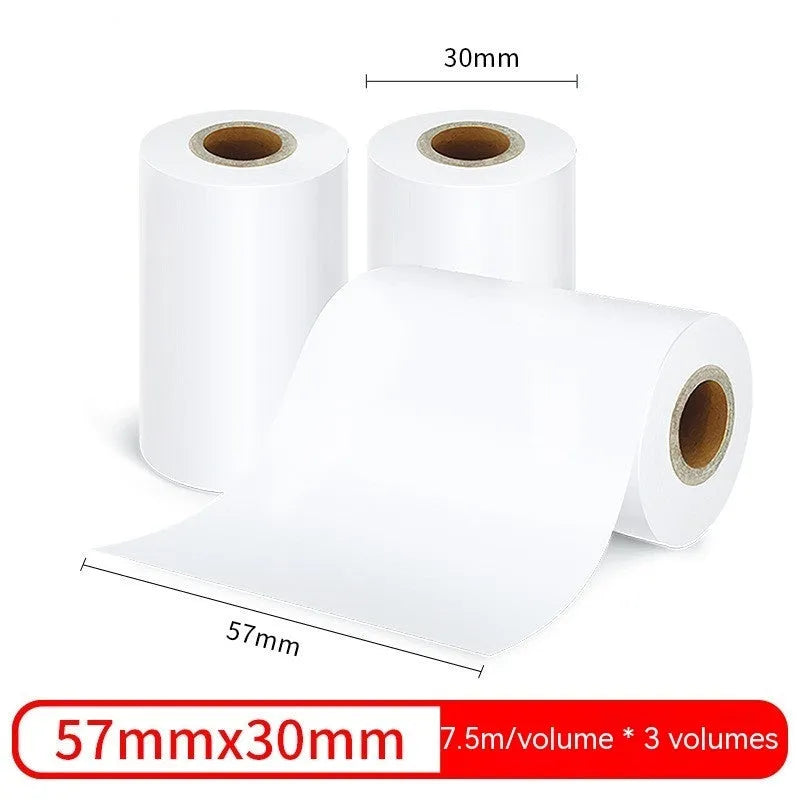 Three rolls of 57mm wide thermal paper for small printers in packaging