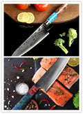 Professional kitchen knife set collection showing chef's knife, meat cutters, Japanese-style knives, and utility blades