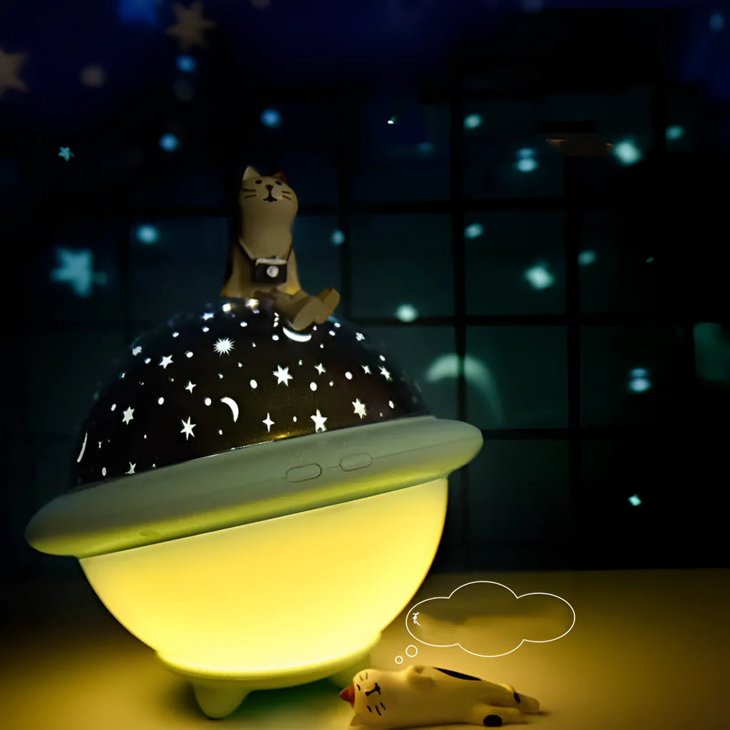 UFO-shaped starry sky projection night light in pink, white or green colours with 15cm diameter