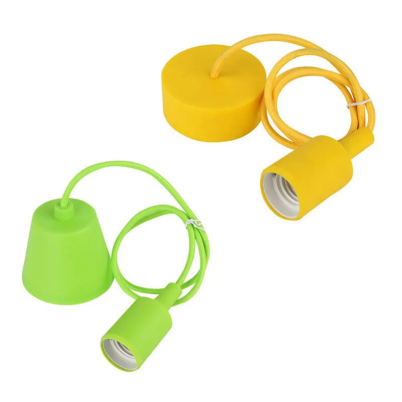 E27 E26 silicone ceiling lamp holder with cord in multiple colour options on a white background