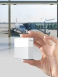 White two-in-one power bank charger with built-in plug, showing compact 71.5mm size.