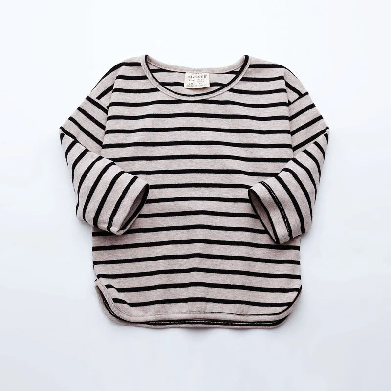 Striped print cotton long sleeve T-shirt for baby girls in black or red colour options