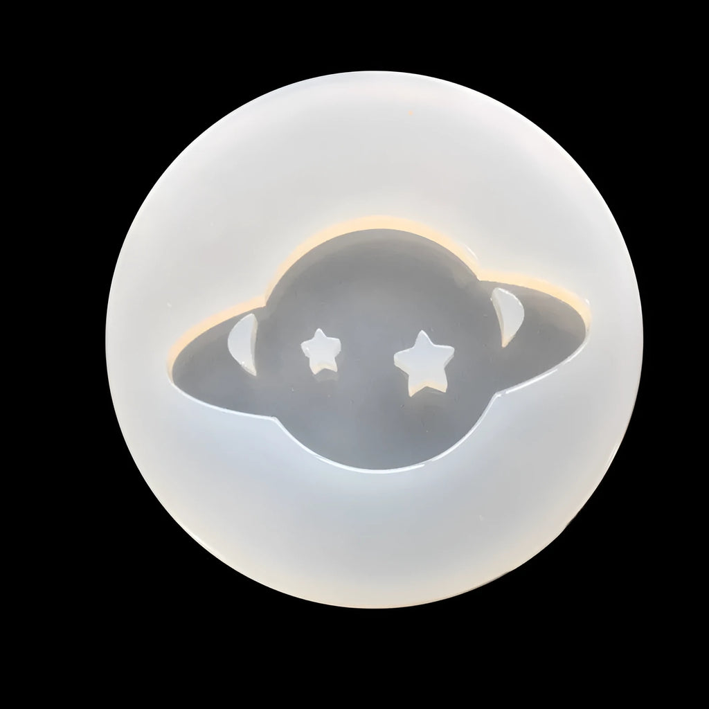 Clear silicone Full Mirror Planet epoxy resin mould for DIY jewellery making, approx 6.5cm.