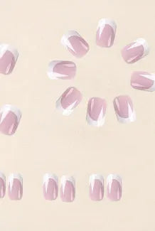 White plaid pattern fake nail tips showing geometric design on 24 nail plates