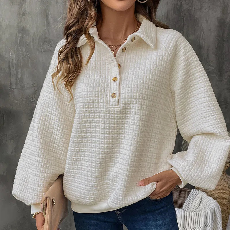Women's milky white polo collar thickened pullover sweater on a hanger.