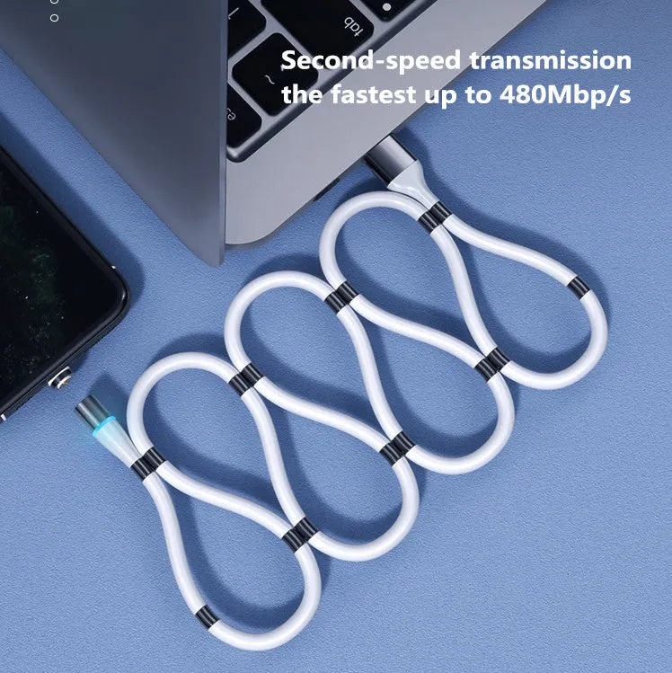 3A fast charging magnetic data cable with TPE coating, Type-C Apple Micro heads, black