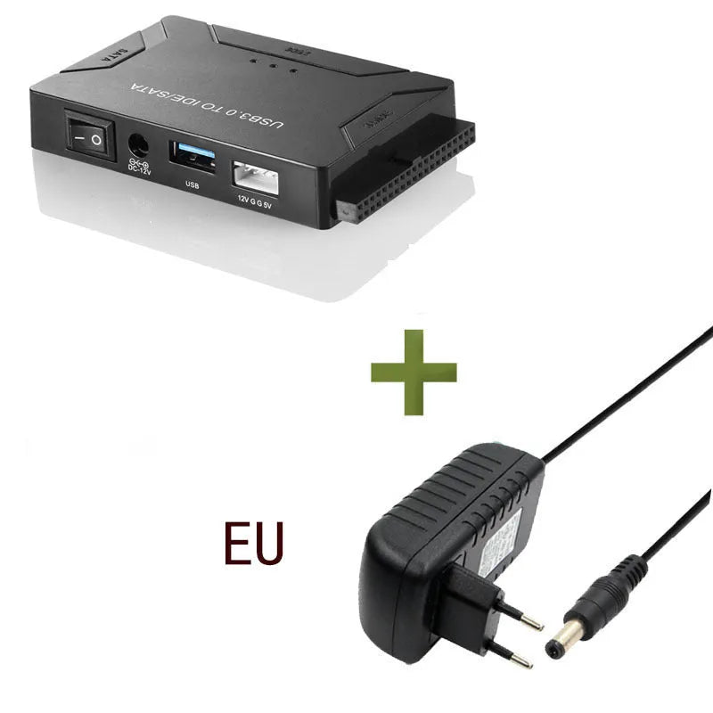 USB to IDE SATA desktop hard disk adapter with power supply and cables for 25-inch and 35-inch drives