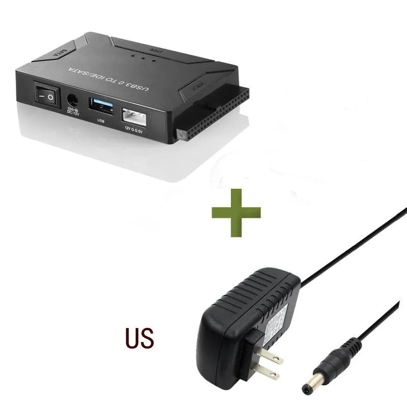 USB to IDE SATA desktop hard disk adapter with power supply and cables for 25-inch and 35-inch drives