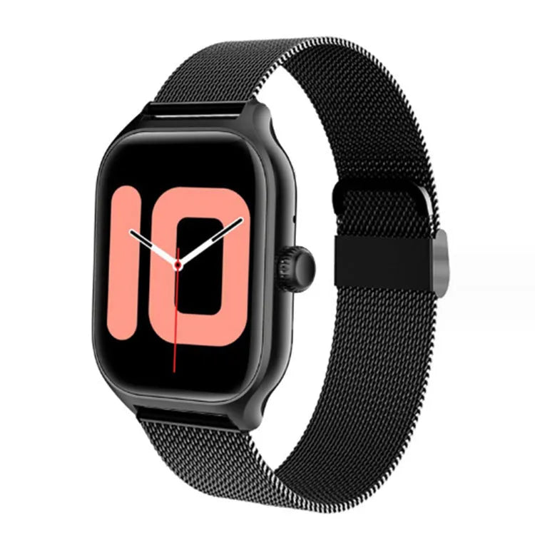 Bluetooth smart watch with touch screen display showing heart rate monitoring interface