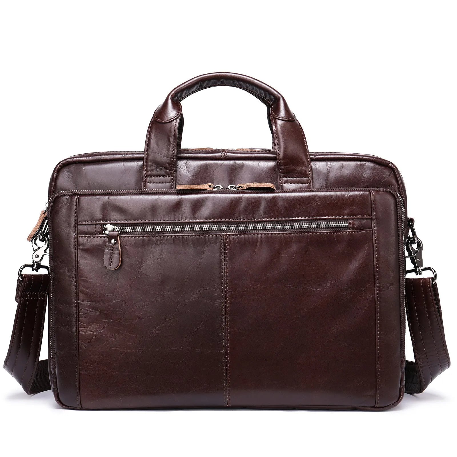 Men's hand-carrying genuine leather briefcase in coffee colour with retro styling for business travel