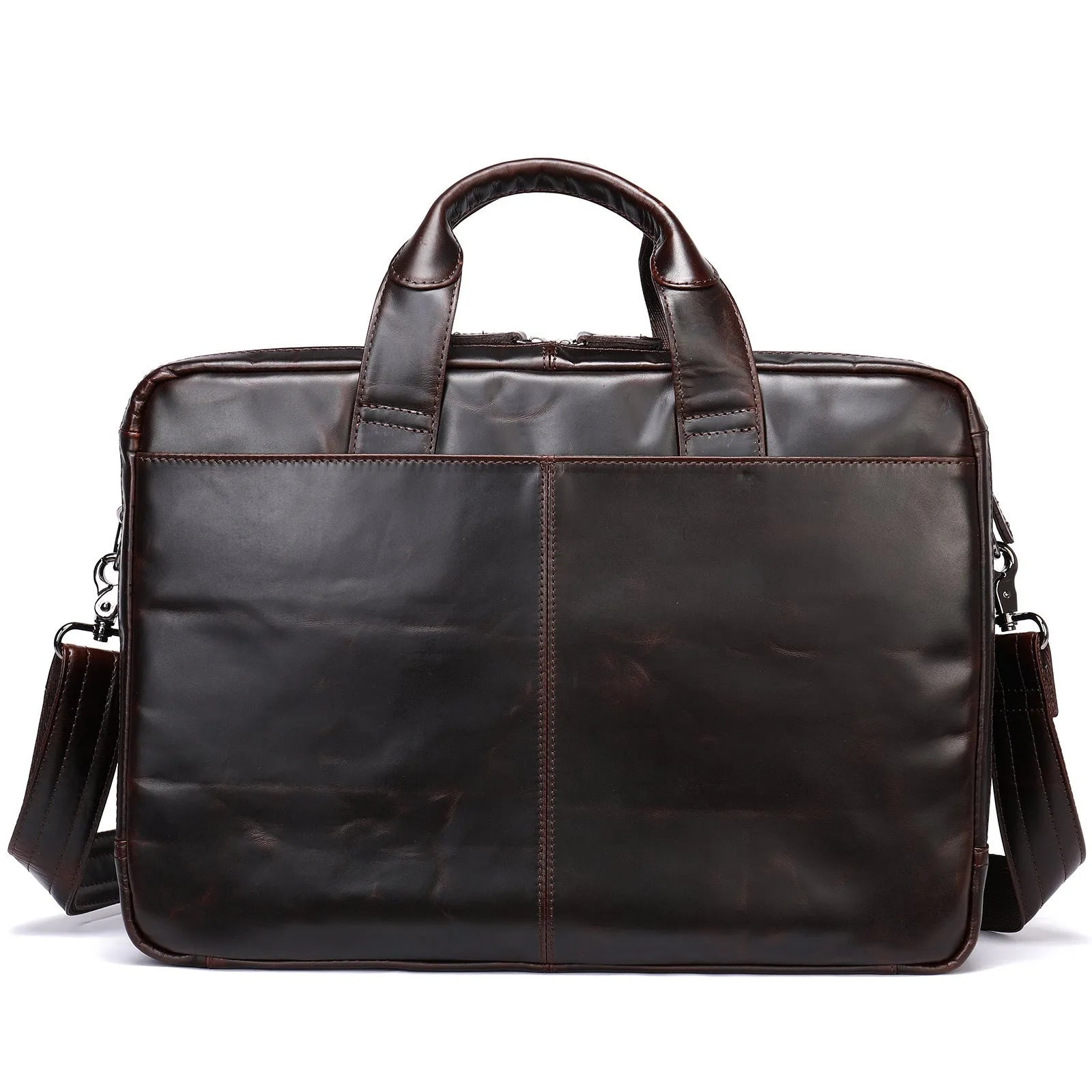 Men's hand-carrying genuine leather briefcase in coffee colour with retro styling for business travel