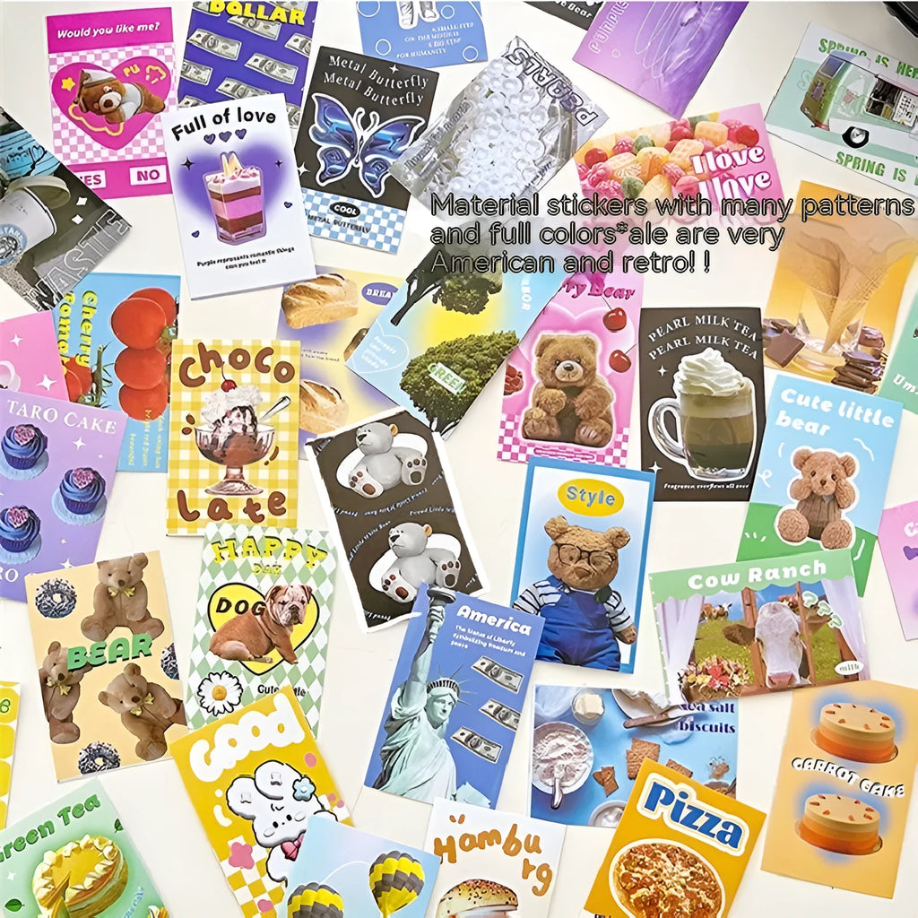 American retro cartoon sticker book showing 50 sheets with adhesive backing in six colour options