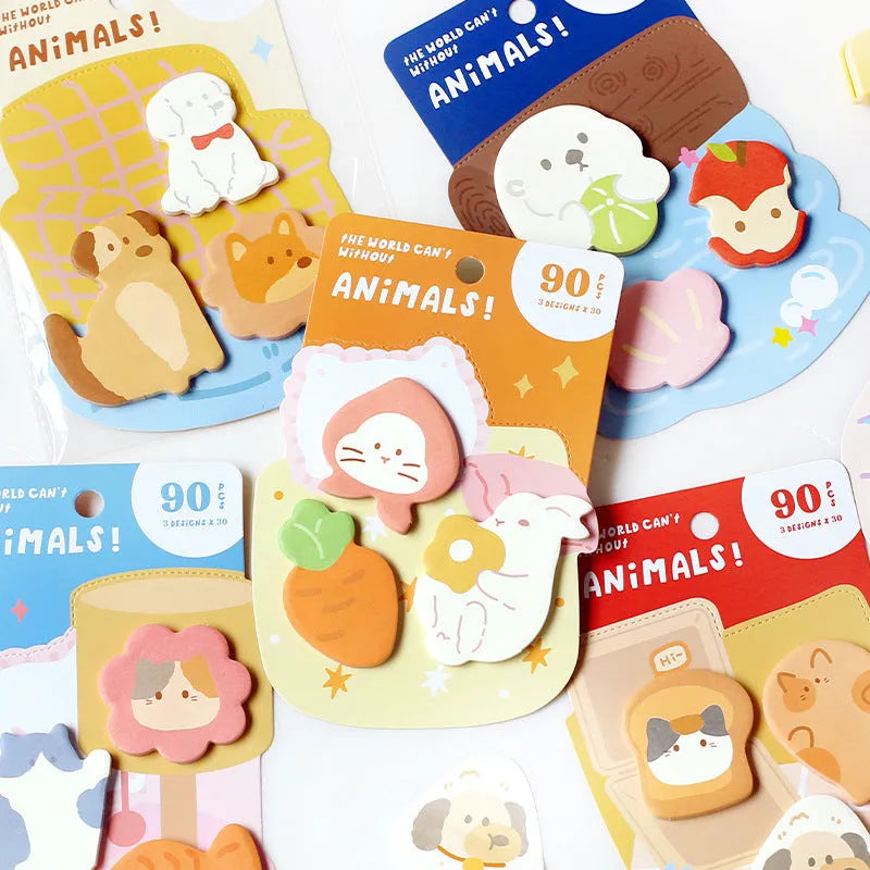Small animal-shaped sticky note pad with designs like a kitten, puppy, bunny, and sea otter.
