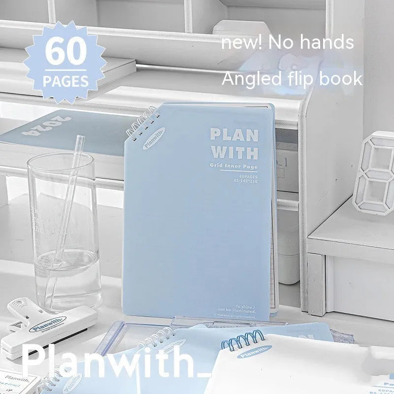 Artsy Ins Style Salt Series oblique angle student draft notebook showing white and blue plaid cover options.