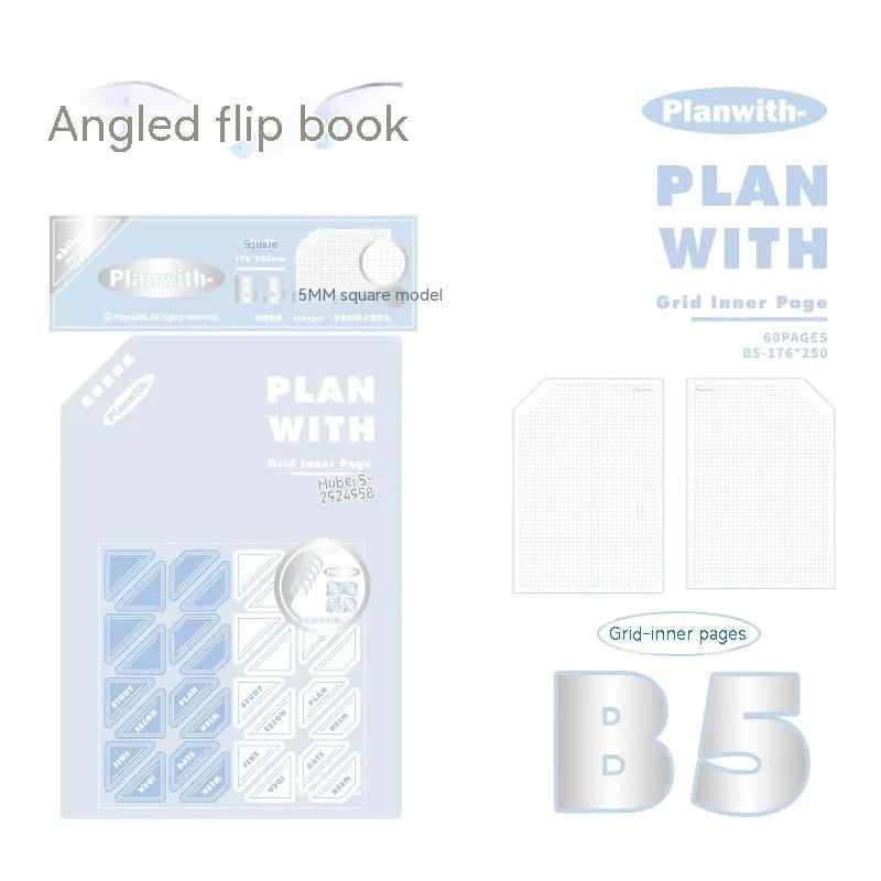 Artsy Ins Style Salt Series oblique angle student draft notebook showing white and blue plaid cover options.
